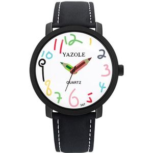 Yazole Personality Arabic Cijfer Dial Student Horloge Quartz Kinderen Horloge (347 White Lade Black Belt)
