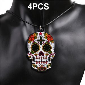 4 PCS Halloween Skull ketting Acryl Personaliseerde hanger sieraden (Flower Ghost Head)