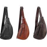 6019 Litchi Texture Genuine Leather Crossbody Chest Bag For Men(Brown)