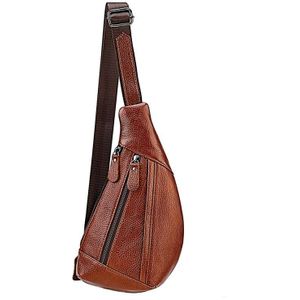 6019 Litchi Texture Genuine Leather Crossbody Chest Bag For Men(Brown)