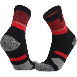 Basketbal sokken dikke handdoek bodem hoge buis sokken (zwart rood)
