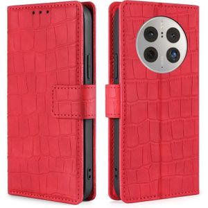 Voor Huawei Mate 50 Pro Skin Feel Krokodil Magnetische Sluiting Lederen Telefoon Case (Rood)