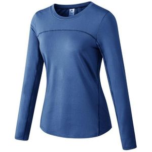 Herfst en winter plus fluwelen sneldrogend stretch yoga met lange mouwen shirt voor dames (kleur: zee blauw maat: XL)