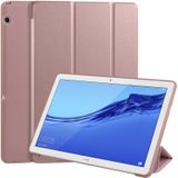 Huawei MediaPad T5 10 inch 3-vouwhorizontale Flip PU Leder + Shockproof Honeycomb TPU Case met houder (Rose Gold)