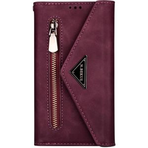 Voor Samsung Galaxy A10 / M10 Skin Feel Zipper Horizontale Flip Lederen case met Holder & Card Slots & Photo Frame & Lanyard & Long Rope(Wine Red)