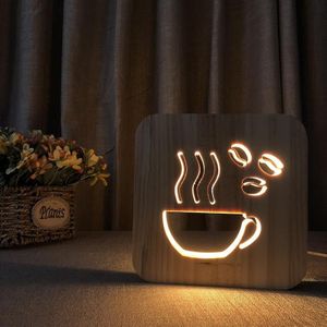 FS-T1879W 2.5W 3D koffie LED houten tafellamp slaapkamer nachtlampje (warm wit)