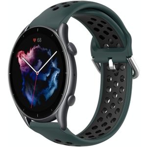 Voor Amazfit GTR 3 Pro 22 mm geperforeerde ademende sport siliconen horlogeband (olijfgroen + zwart)