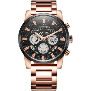 OCHSTIN 7241 multifunctioneel quartz waterdicht stalen band herenhorloge (rosgoud + zwart)