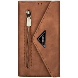 Voor Xiaomi Mi 10 Skin Feel Zipper Horizontale Flip Lederen Case met Holder & Card Slots & Photo Frame & Lanyard & Long Rope(Brown)