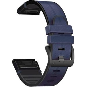 Voor Garmin Fenix 6 Silicone + Leather Quick Release Replacement Strap Watchband (Blauw)
