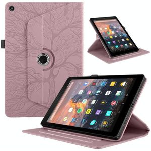 Voor Amazon Kindle Fire HD8 2015-2019 Tree Life Relif Rotatie Lederen Tablet Case (Rose Goud)