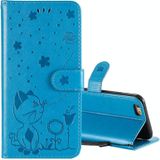 Voor iPhone 6 Cat Bee Embossing Pattern Shockproof Horizontale Flip Lederen Case met Holder & Card Slots & Wallet(Blauw)