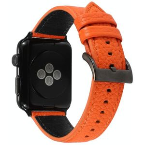 Litchi texture Genuine Leather Watchband Voor Apple Watch Series 6 & SE & 5 & 4 44mm / 3 & 2 & 1 42mm(oranje)