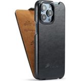 Voor iPhone 15 Pro Max Fierre Shann Oil Wax Texture Vertical Flip PU Telefoonhoesje