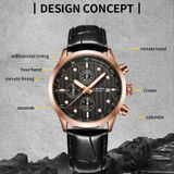 Ochstin 6042B multifunctioneel zakelijk leer waterdicht lichtgevend quartz herenhorloge (rosgoud + zwart)