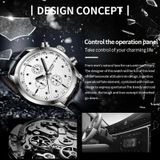 Ochstin 6042B multifunctioneel zakelijk leer waterdicht lichtgevend quartz herenhorloge (rosgoud + zwart)