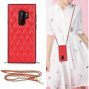 Voor Samsung Galaxy S9 + Elegant Rhombic Pattern Microfiber Leather + TPU Shockproof Case met Crossbody Strap Chain