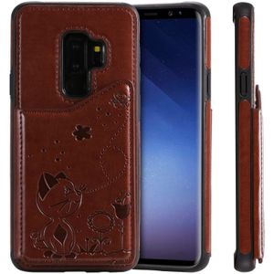 Voor Galaxy S9 plus Kat Bee relif patroon schokbestendige beschermende case met kaartsleuven & fotolijstjes (bruin)