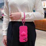 Voor iPhone 11 Pro 3D Heart Skin-Feel siliconen telefoonhoes met polsband (roze rood)