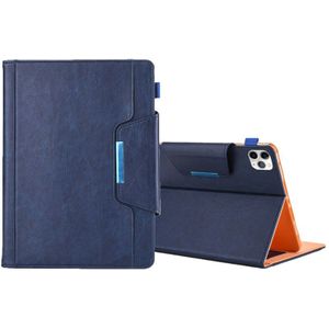 Voor iPad Pro 11 (2020) & (2018) Big Metal Button Business Tablet PC Beschermleerkoffer met beugel & kaartsleuf & fotohouder & portemonnee(blauw)