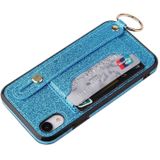 Glitter Powder PU+TPU Schokbestendige beschermhoes met houder & kaartslots & polsbandje voor iPhone XS Max(Blauw)