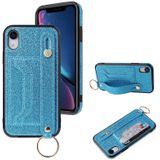 Glitter Powder PU+TPU Schokbestendige beschermhoes met houder & kaartslots & polsbandje voor iPhone XS Max(Blauw)