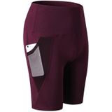 High Waist Mesh Sport Tight Elastic Quick Drying Fitness Shorts With Pocket (Color:Wine Red Size:XL)