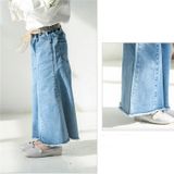 Retro herfst kleding flare broek jeans Wide Leg Broek voor meisjes  hoogte: grootte 11 shit voor (110-115cm) (blauw)