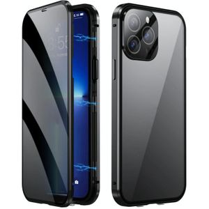 Voor iPhone 14 Pro Max Dual-Lock Anti-gluren Glas 360 Full Body Frosted Magnetische Telefoon Case (Zwart)