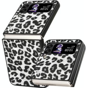 For Samsung Galaxy Z Flip4 Leather Shockproof Protective Phone Case(Black White Leopard Texture)