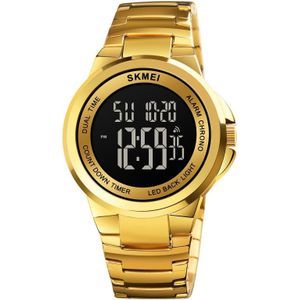 SKMEI 1712 Dual Time LED Digitale Display Lichtgevende roestvrijstalen band Elektronisch horloge (goud en zwart)