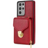 Voor Samsung Galaxy S21 Ultra 5G Rits Hardware Kaart Portemonnee Telefoonhoesje(Rood)