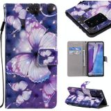 Voor Samsung Galaxy Note 20 3D Painting Horizontale Flip Lederen case met Holder & Card Slot & Lanyard(Paarse vlinders)