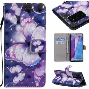 Voor Samsung Galaxy Note 20 3D Painting Horizontale Flip Lederen case met Holder & Card Slot & Lanyard(Paarse vlinders)