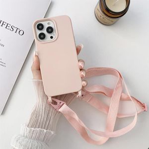 Elastische siliconen beschermhoes met brede hals lanyard voor iPhone 13 Pro (roze)