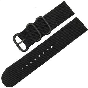 Wasbaar nylon canvas horlogeband  band breedte: 18mm (zwart met zwarte ring gesp)