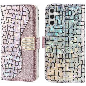 Voor Samsung Galaxy A24 4G laser glitter poeder krokodil textuur lederen telefoonhoes