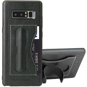 Fierre Shann voor Galaxy Note 8 volledige beschermende lederen draagtas met houder & Card Slot(Black)