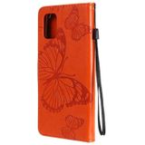 Voor Samsung Galaxy A31 3D Butterflies Embossing Pattern Horizontale Flip Lederen Case met Holder & Card Slot & Wallet(Orange)