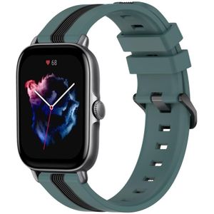 Voor Amazfit GTS 3 20 mm verticale tweekleurige siliconen horlogeband (groen + zwart)