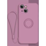 All-inclusive Liquid Silicone Phone Protective Case with Ring Holder & Lanyard For iPhone 13(Cherry Blossom Purple)