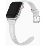 Universele T-vormige dunne lederen horlogeband voor Apple Watch Series 6  SE & 5 & 4 44 mm / 3  2 en 1 42 mm (wit)
