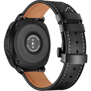 22mm Voor Huawei Watch GT2e / GT2 46mm Leder Butterfly Buckle Strap Zwarte knop (Zwart)