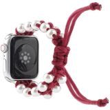 Paraplu touw kraal nylon vervangende horlogebanden voor Apple Watch Series 6 & se  5 & 4 44mm / 3 & 2 & 1 42mm (rood)