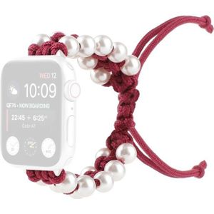 Paraplu touw kraal nylon vervangende horlogebanden voor Apple Watch Series 6 & se  5 & 4 44mm / 3 & 2 & 1 42mm (rood)