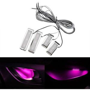 4-delige universele auto LED innerlijke handvat licht sfeerverlichting decoratieve lamp DC12V/0.5 W kabel lengte: 75cm (roze licht)