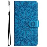 For Infinix Hot 12 Embossed Sunflower Leather Phone Case(Blue)