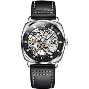 OLEVS 6651 heren lichtgevend waterdicht hol mechanisch horloge (zwart + wit)