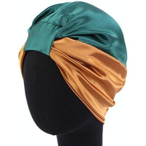 3 PCS TJM-433 Double Layer Elastic Headscarf Hat Silk Night Cap Hair Care Cap Chemotherapie Hat  Grootte: M (56-58cm)(Groene Kaki)