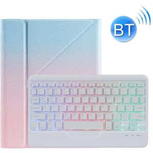 B07S Spletable Backlight Bluetooth Toetsenbord Lederen Case met Driehoek Holder & Pen Slot voor iPad 9.7 2018 & 2017 / Pro 9.7 / Air 2 (Verloopblauw Roze)